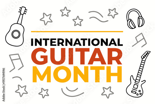 International Guitar Month Celebration Vector, Musical Performance and Guitar Art Design