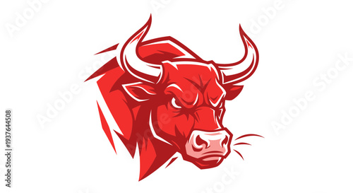 Aggressive Red Bull Head Mascot, Fierce Animal, Strong Power Symbol