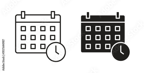 Calendar clock icon in line design. Editable stroke icon.