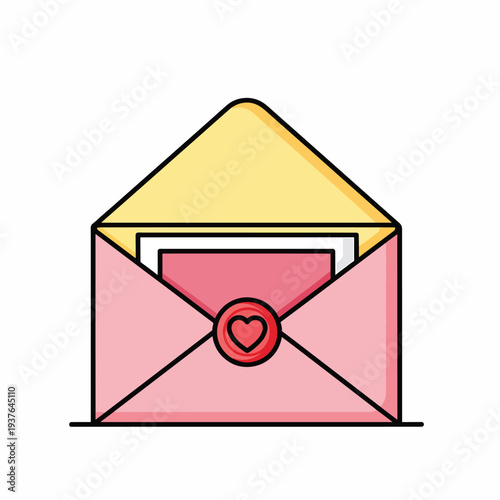 Envelope with Heart Shaped Seal and Letter.