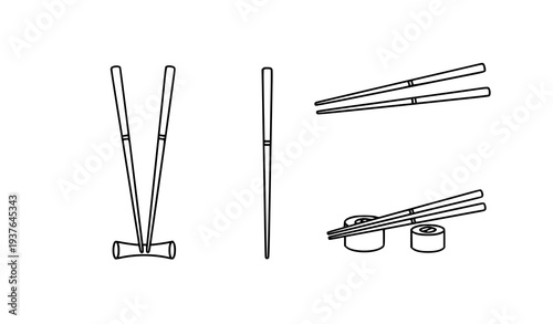 A minimalist vector illustration of chopsticks in various positions and uses