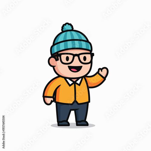 Cartoon Man Wearing Glasses and Beanie.