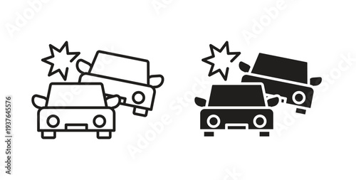 Car crash icon in line design. Editable stroke icon.