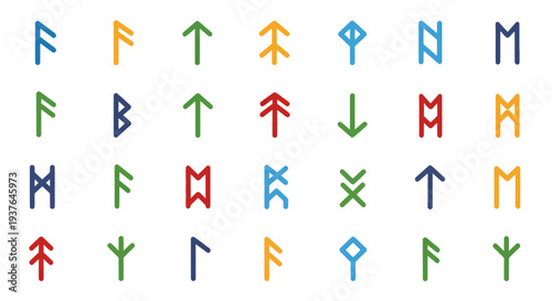 Runes Illustration, Vector Style Graphic, Ancient Alphabet Symbols, Mystical Design, Occultism