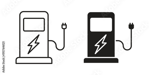 Charging station icon in line design. Editable stroke icon.