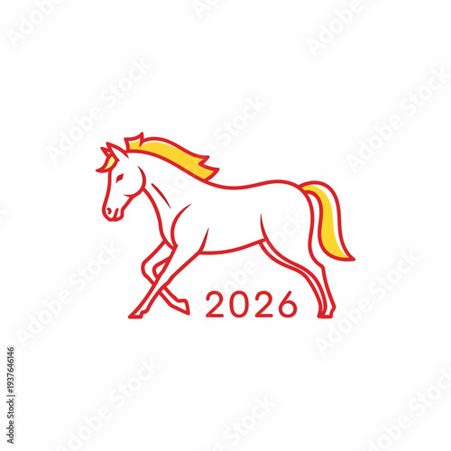 Simple Line Drawing of Running Horse.