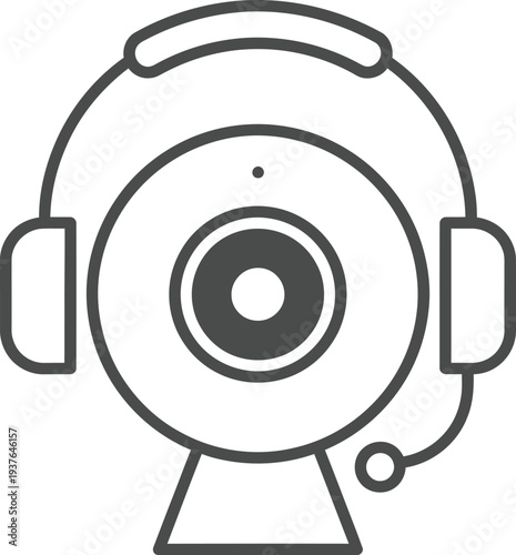 A line drawing of a webcam with headphones
