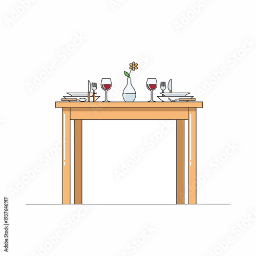 Dining Table Setting with Wine Glasses.