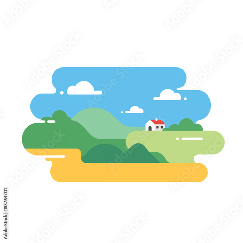 Small White House with Red Roof.