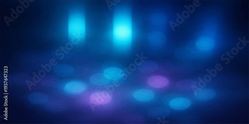 Abstract colorful blue bokeh background with glowing lights