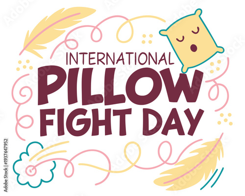 International Pillow Fight Day Celebration Vector, Soft Pillow Battle and Fun Design
