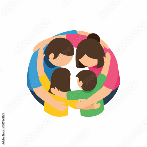 Family Members Embracing Each Other Tightly.