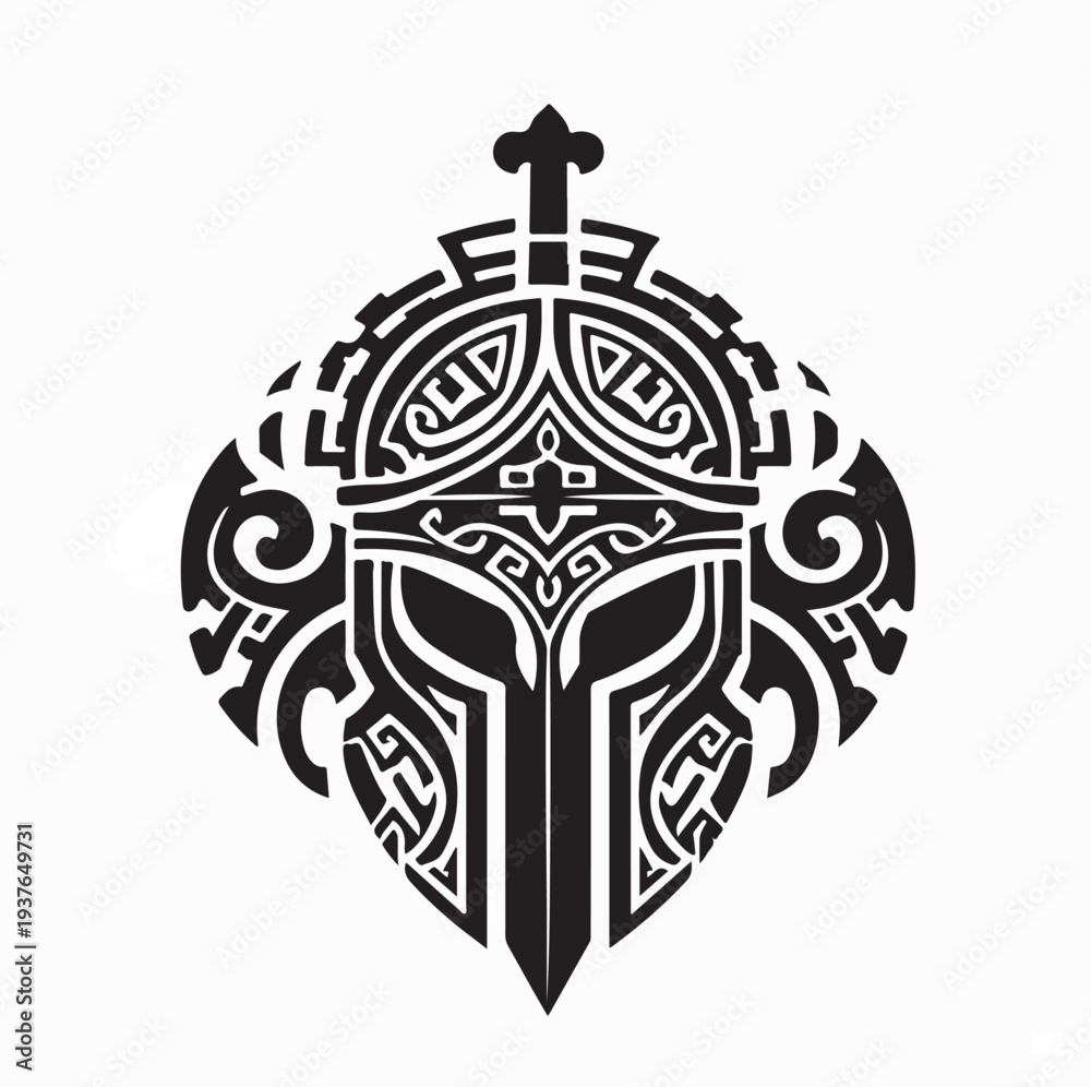 Naklejka premium Spartan Style Byzantine Warrior Head Vector Logo On White Background