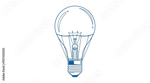 A detailed illustration of a standard household light bulb with a clear glass cover and a blue base