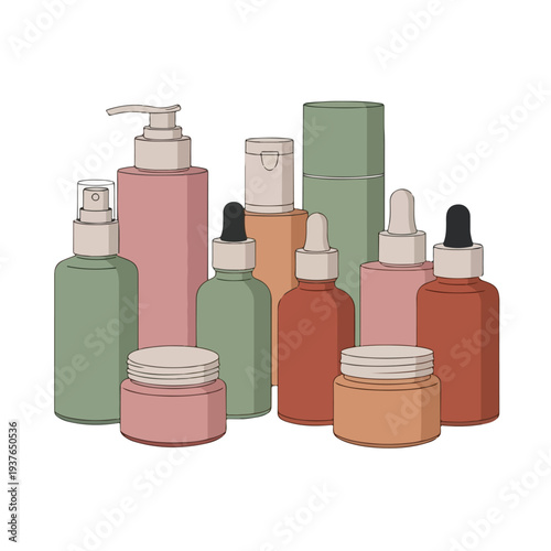 Collection of Cosmetic Containers in Various Colors and Shapes