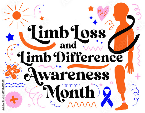 LIMB LOSS AND LIMB DIFFERENCE AWARENESS MONTH vector illustration isolated on white background