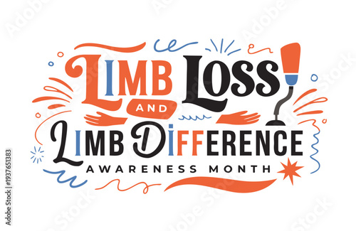 LIMB LOSS AND LIMB DIFFERENCE AWARENESS MONTH vector illustration isolated on white background