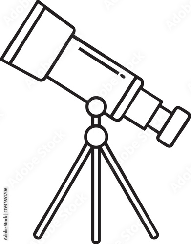 Black line of a telescope on a tripod line astronomy stargazing