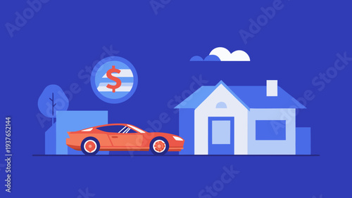 Affordable lifestyle with sports car and cozy home symbolizing financial freedom and modern living