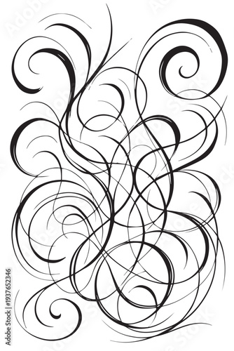 Modern abstract vector background with white space and numerous black curve strokes creating a dynamic artistic pattern.