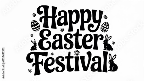 Easter festival greeting with bunnies and eggs on white background happy easter festival celebration