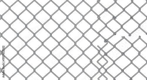 Damaged Chain Link Fence Background, Broken Metal Mesh Texture