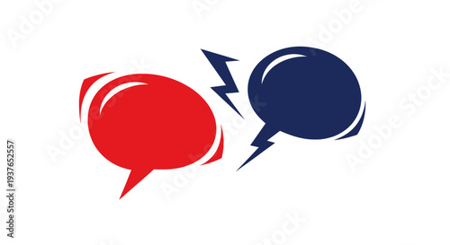 Red and Blue Speech Bubbles Clash with Lightning Bolt Symbol