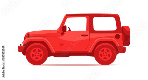 Red off-road jeep car illustration, side view, isolated on white background