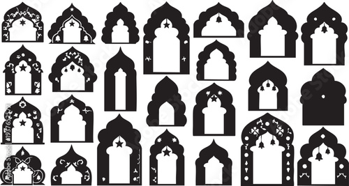 Seamless set of church and castle vector illustrations featuring religious building icons and architectural silhouette patterns for European travel and city monument design