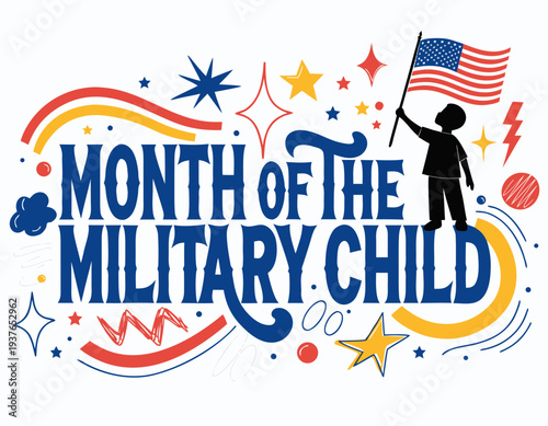 Purple Up Month of the Military Child Vector Illustration, Military Family Support Concept
