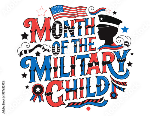 MONTH OF THE MILITARY CHILD vector illustration isolated on white background
