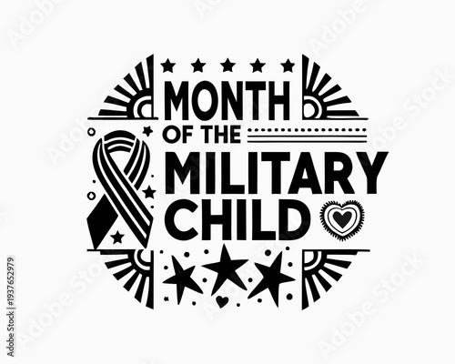 black and white MONTH OF THE MILITARY CHILD vector illustration isolated on white background