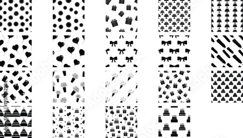 Collection of various black and white patterns displayed vertically