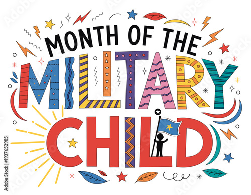 Month of the Military Child Celebration Vector, Honoring Military Families and Kids