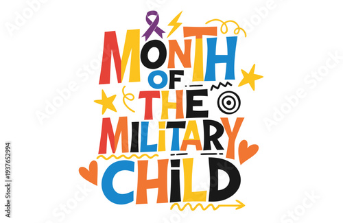 Month of the Military Child Celebration Vector, Honoring Military Families and Kids