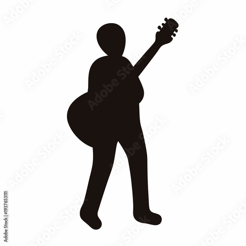 Silhouette of a musician playing guitar in simple black and white image