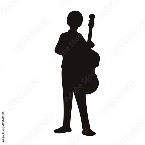 Silhouette of a musician holding a double bass ready to play music