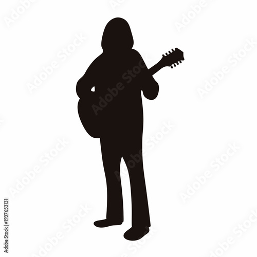 Silhouette of a musician playing a guitar with a white background vector