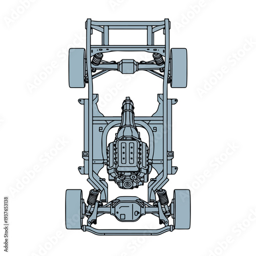 Detailed Technical Drawing of Vehicle Undercarriage with Visible Suspension System