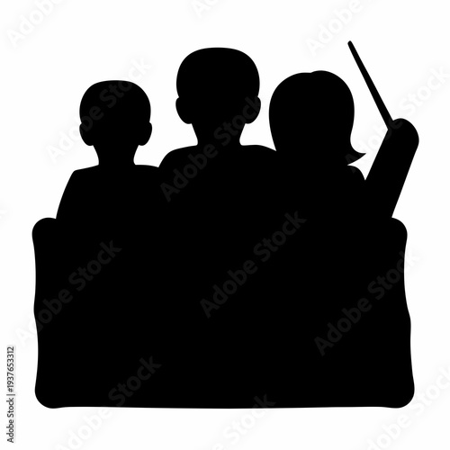 Silhouette of an Orchestra Conductor Directing a Group, possibly of Children