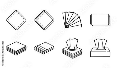 A set of minimalist tissue and napkin illustrations in black and white