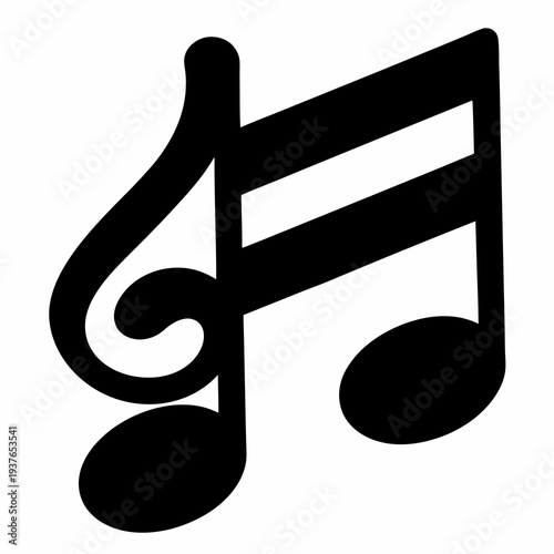 Monochrome illustration of a treble clef and two sixteenth notes symbolizing music