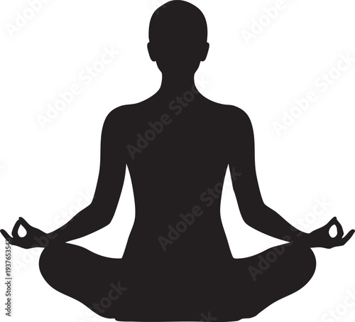 Black silhouette of a person meditating in lotus position meditation