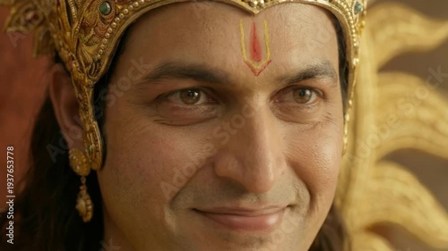 A serious closeup royal portrait of a mythological king, radiating authority, wisdom, and majestic power.