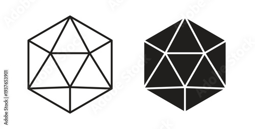 Dice d20 icon in line design. Editable stroke icon.