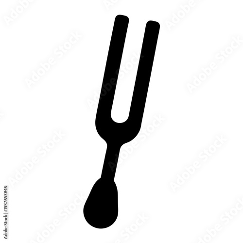 Minimalist black and white vector illustration of a tuning fork instrument