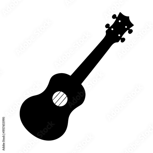 Silhouette of a ukulele, a small stringed musical instrument, popular in Hawaii