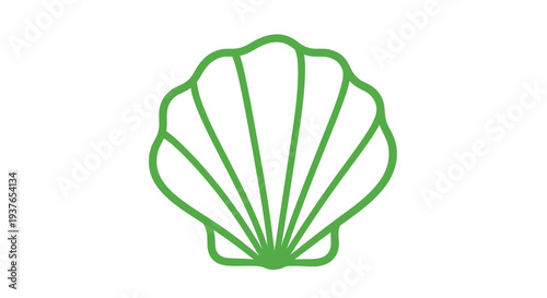 Green seashell outline icon isolated on white background, simple clip art