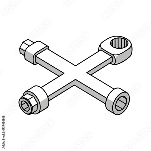 Metal Cross Shaped Mechanical Component with Bolts and Nuts