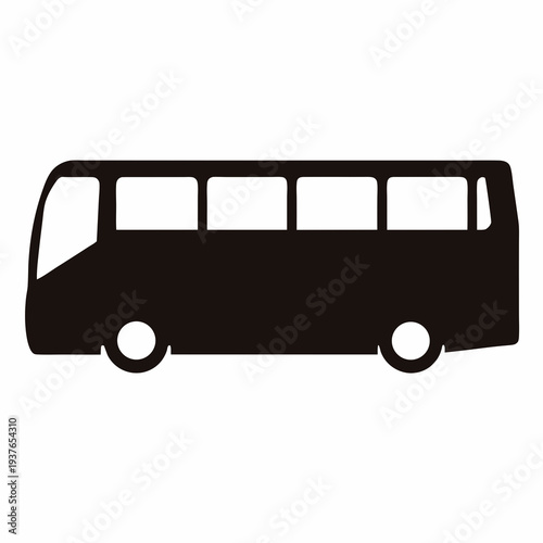Simple black and white graphic design depicting a generic bus vehicle